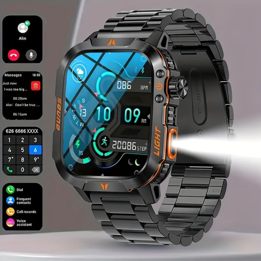 Military Smart Watch, Sports Smartwatch with LED Flashlight Compass